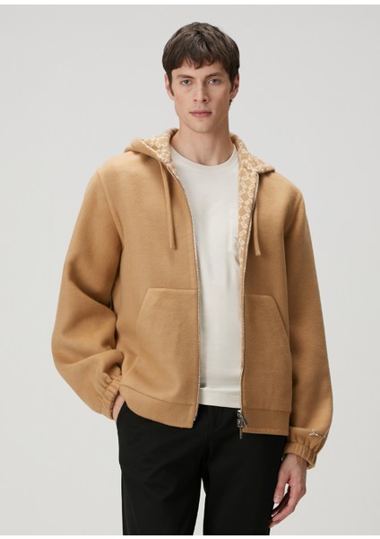 Taba Çift Taraflı Kapüşonlu Yün Sweatshirt