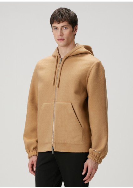 Taba Çift Taraflı Kapüşonlu Yün Sweatshirt