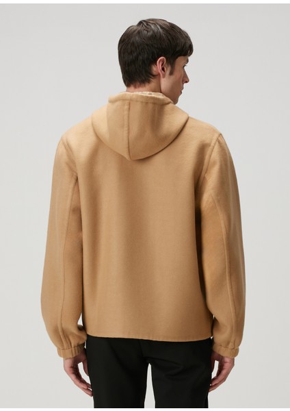 Taba Çift Taraflı Kapüşonlu Yün Sweatshirt