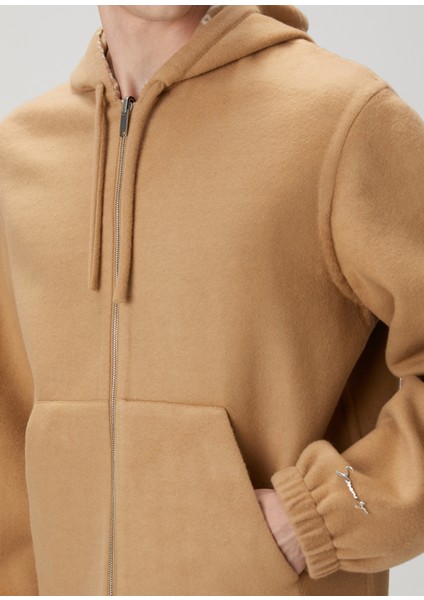 Taba Çift Taraflı Kapüşonlu Yün Sweatshirt