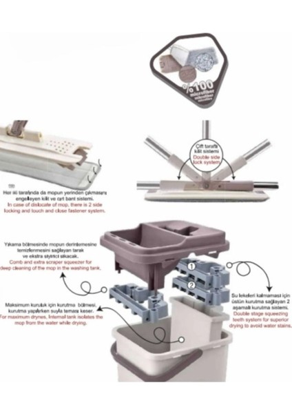 Iki Aşamalı Kurutma Sistemli, 2 Bölmeli Mikrofiber Temizlik Seti fiyatları