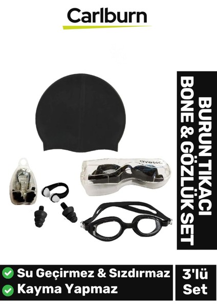 Çocuklar Için Su Geçirmez Silikon Havuz ve Deniz Seti, Bone, Gözlük ve Burun Tıkacı