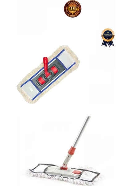 50 cm Nemli Zincir Dikiş Kalın Mop Seti, Sap ve Aparat ile Rahat Temizlik Sağlar