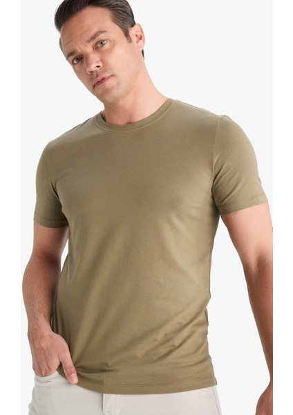 Slim Fit Dar Kesim Bisiklet Yaka Esnek Kumaş Kısa Kollu Tişört E2635AX25SM