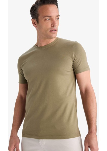 Slim Fit Dar Kesim Bisiklet Yaka Esnek Kumaş Kısa Kollu Tişört E2635AX25SM fırsatları