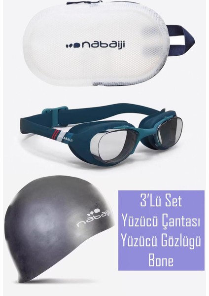 3'lü Yüzücü Seti, Silikon Gözlük, Bonesi ve Çanta, Deniz ve Havuz Kullanımı fiyatları