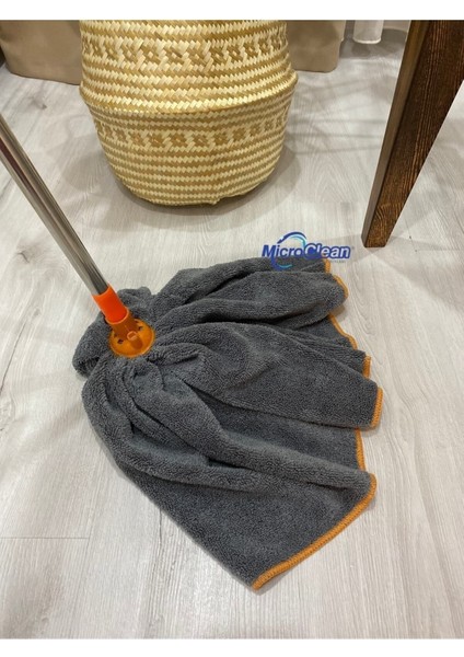 3'Lü Mikrofiber Paspas Mop Sap Seti, Gri, Mega Boy, Yüksek Kalite, Yedek Uçlu