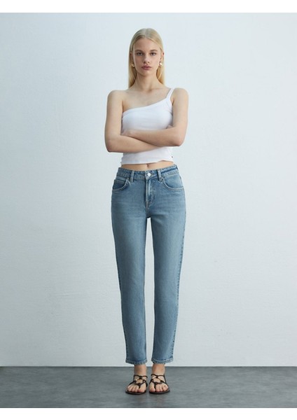 Kadın Rebecca Dar Paça Yüksek Bel Jean Pantolon