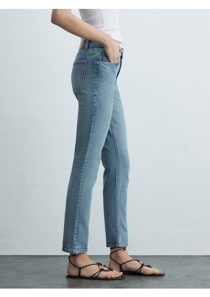 Kadın Rebecca Dar Paça Yüksek Bel Jean Pantolon fırsatları