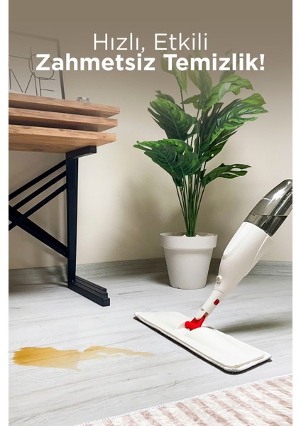 Dönen Su Hazneli Püskürtmeli Spreyli 3'lü Mop Seti