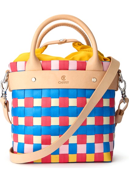Aperlai Blue Coral Basket Bag El Yapımı Kadın Omuz Çantası