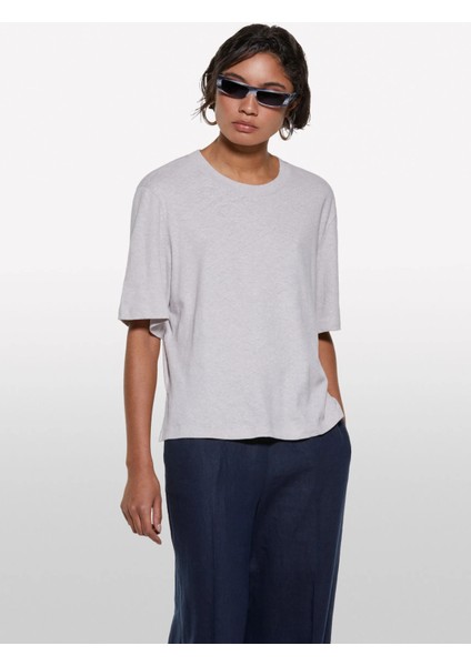 Bisiklet Yaka Gri Kadın T-Shirt 3UTFL107C fiyatları