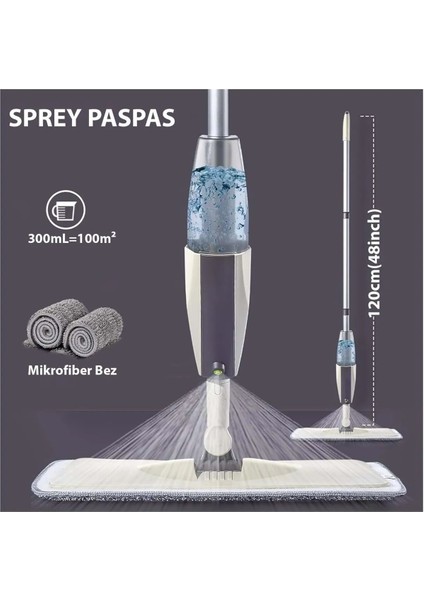 360 Derece Dönen Mikrofiber Mop Temizlik Seti, Sprey ve Deterjan Hazneli