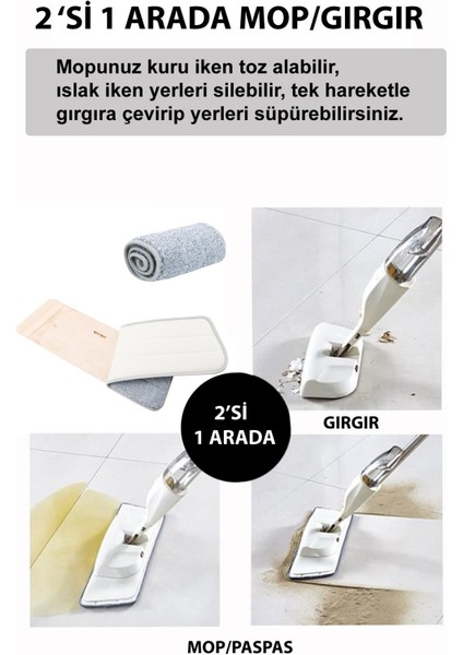 3'ü 1 Arada Temizlik Seti, Paspas, Gırgır Ve Sprey Mop, Temizlik Kolaylığı