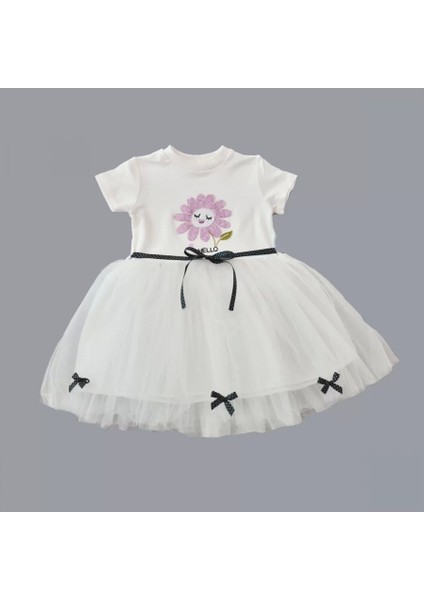 1-2-3 Yaş Payet Yapraklı Çiçek Nakışlı Astarlı Kız Bebek Tütü Elbisesi Beyaz fiyatları