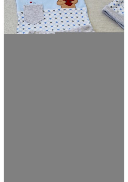 3-6 9-12 12-18 Ay Romantik Ayıcık Nakışlı Şapkalı Uzun Kollu Sweatli 3lü Kız-Erkek Bebek Takımı Mavi modelleri