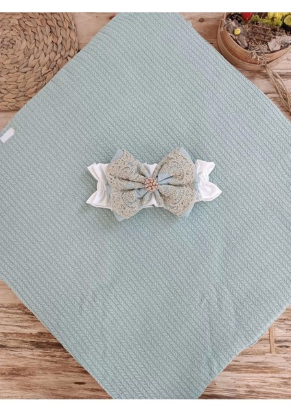 Yenidoğan Kuzulu Taç Nakış Güpürlü Fiyonklu Duvaklı Prizma Taş Unisex Kundak Bebek Battaniyesi Su Yeşili indirimleri