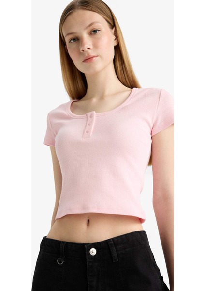 Coool Fitted Yuvarlak Yaka Crop Fitilli Kaşkorse Kısa Kollu Tişört F5185AX25SM modelleri