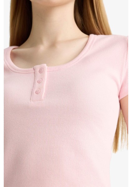 Coool Fitted Yuvarlak Yaka Crop Fitilli Kaşkorse Kısa Kollu Tişört F5185AX25SM indirimleri