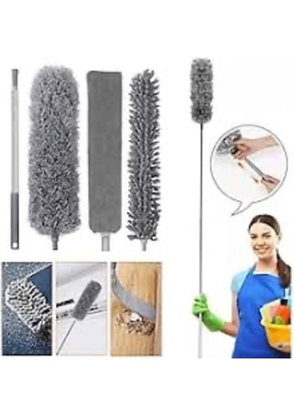 Manyetik Mikrofiber Toz Alma Seti, Bükülebilir ve Uzayabilen Saplı 3'lü Temizlik Aracı