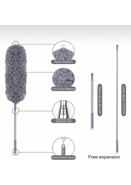 Manyetik Mikrofiber Toz Alma Seti, Bükülebilir ve Uzayabilen Saplı 3'lü Temizlik Aracı