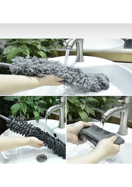 Manyetik Mikrofiber Toz Alma Seti, Bükülebilir ve Uzayabilen Saplı 3'lü Temizlik Aracı