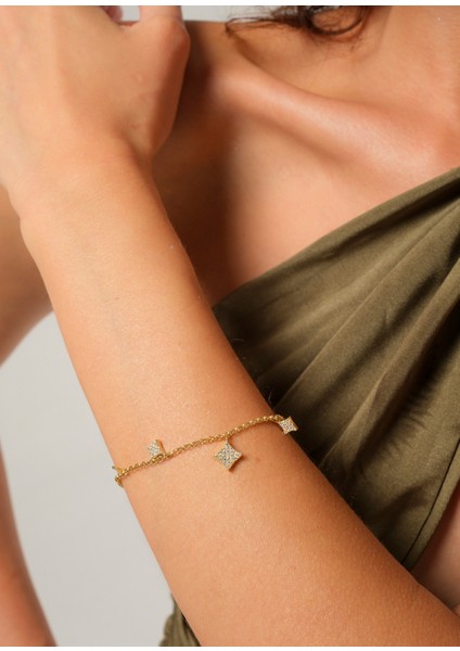 Twinkle Swarovski Taşlı 14 Ayar Altın Kadın Bileklik