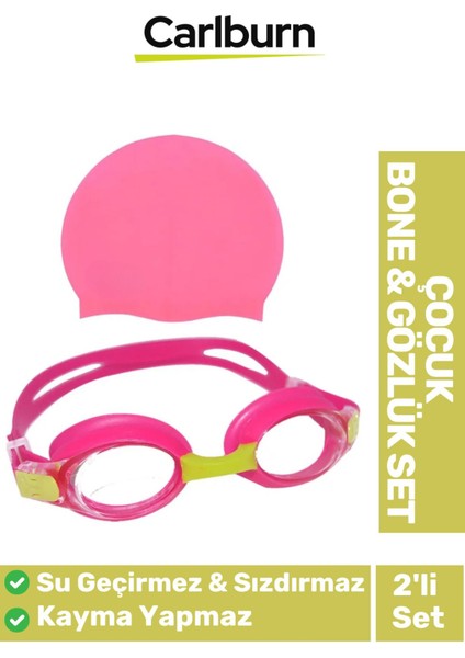 Çocuklar Için Renkli Elastik Yüzme Şapkası ve Gözlük Seti, Su Geçirmez, Kaymaz
