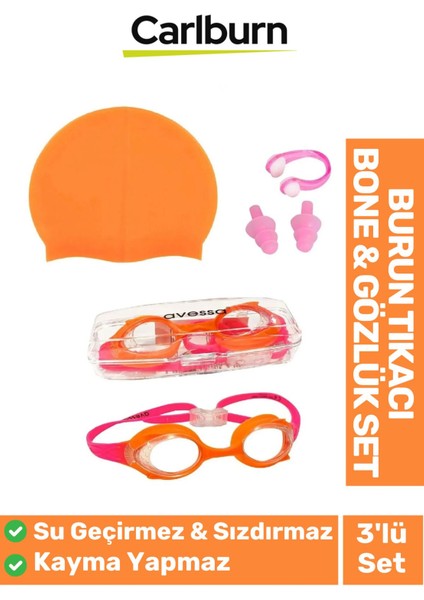 Çocuklar Için Su Geçirmez Silikon Yüzücü Seti, Renkli Şapka, Gözlük ve Burun Tıkacı