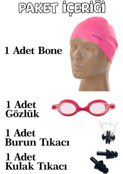 4'lü Yüzücü Gözlüğü ve Bone Seti, Renkli, Kulak ve Burun Tıkaçlı, Silikon Malzeme fırsatları