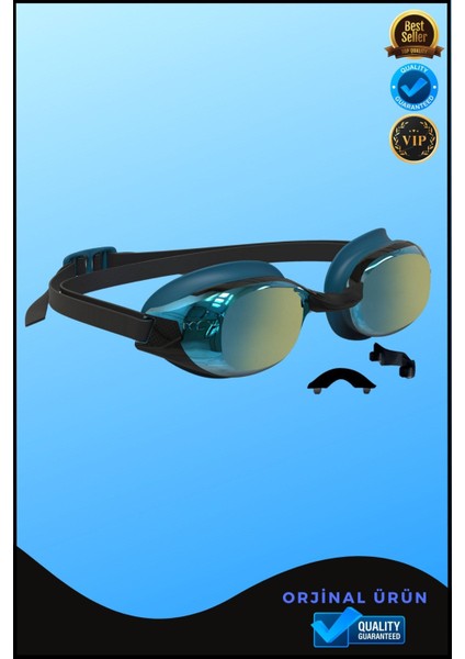 Mavi ve Siyah Aynalı Yüzücü Gözlüğü, Havuz ve Deniz Için Şık Tasarım