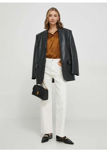 Yüksek Bel Düz Paça Regular Straight Krem Kadın Denim Pantolon PL204598WI58