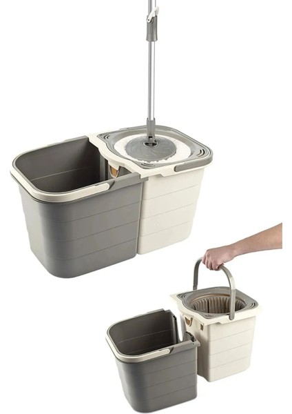 Ayrılabilir Çift Hazneli Turbo Döner Mop Seti, Büyük Temizlik Seti 19 Litre