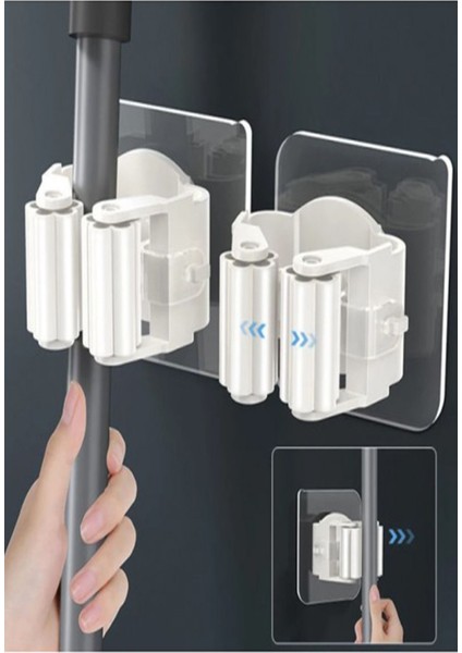 Gri 4'lü Kendinden Yapışkanlı Pratik Mop Tutucu ve Askı Seti fiyatları