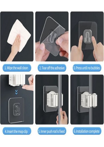 Gri 4'lü Kendinden Yapışkanlı Pratik Mop Tutucu ve Askı Seti modelleri