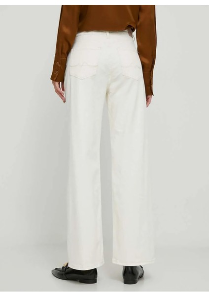 Yüksek Bel Düz Paça Regular Straight Krem Kadın Denim Pantolon PL204598WI58 modelleri