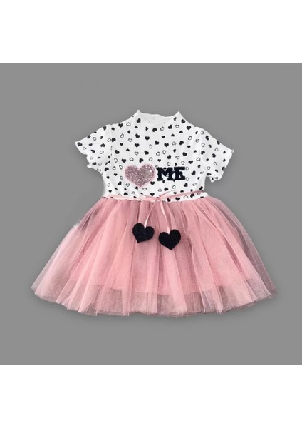 1-2-3 Yaş Payetli Kalp Me Baskılı Kız Bebek Elbisesi Gül Kurusu fiyatları