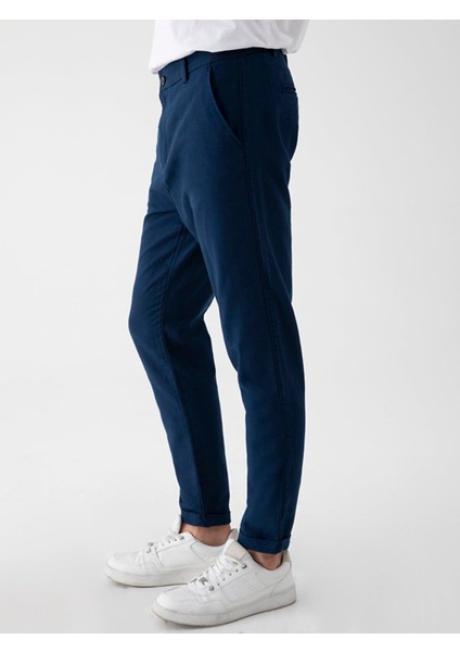 Erkek Keten Görünümlü Düz Paça Lacivert Pantolon fırsatları