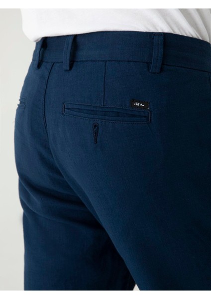 Erkek Keten Görünümlü Düz Paça Lacivert Pantolon indirimleri