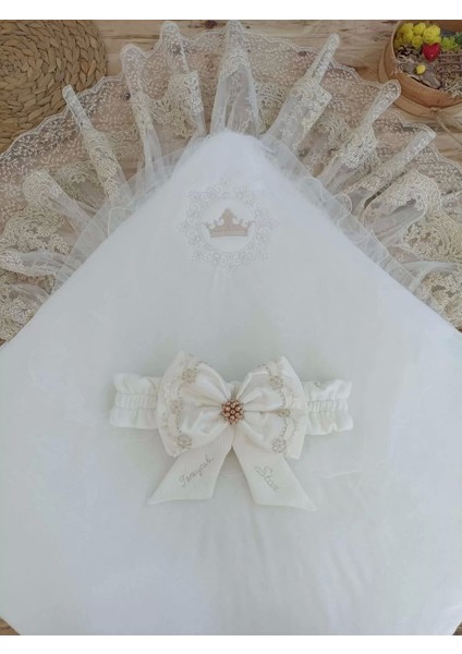 Yenidoğan Sahra Taç Nakışlı Plazma Taşlı Güpürlü Fiyonklu Duvaklı Trilüks Kundak Bebek Battaniyesi Sütlü Kahve fırsatları