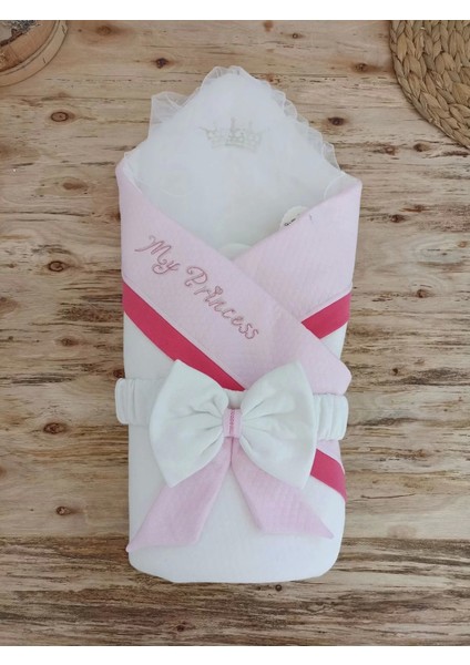 Yenidoğan Bal Peteği My Prince Taç Nakışlı Delüks Kundak Bebek Battaniyesi Pembe