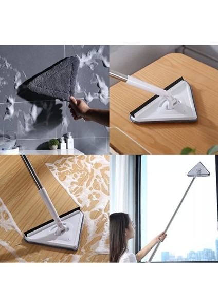 Teleskopik Saplı Üçgen Mop, Cam, Duvar, Tavan, Fayans ve Parke Temizleyici