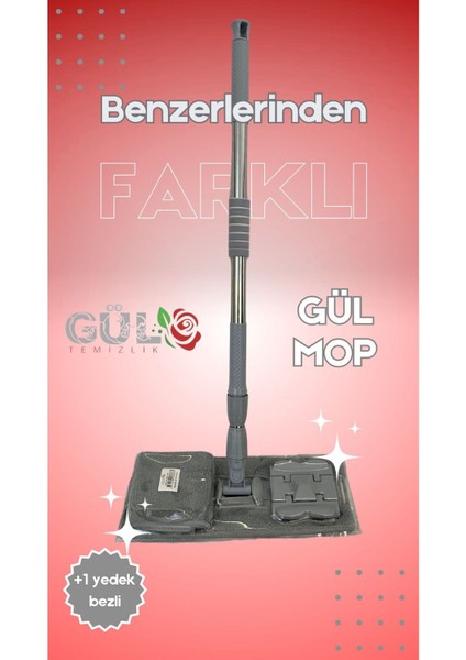 Gri Gül Temizlik Seti, Yedek Bez, Mandallı, Mikrofiber, Çok Amaçlı Kullanım