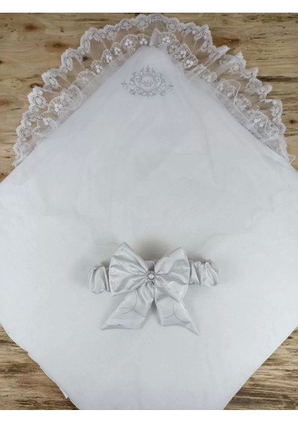 Yenidoğan Pırıltı Taç Nakışlı Inci Delüks Kundak Bebek Battaniyesi Ekru modelleri