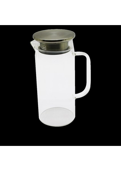 1.2lt - Yuvarlak Cam Sürahi - Süzgeçli Metal Kapak Borosilikat - Termisil Isıya Dayanaklı