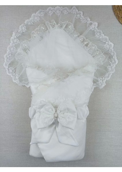 Yenidoğan Ipek Pamuklu Inci Lüks Kundak Bebek Battaniyesi Ekru