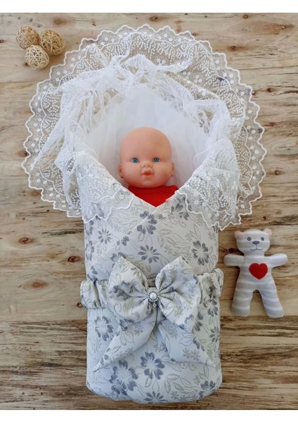 Yenidoğan Gül Sedefli Duvaklı Taş Fiyonk Erkek Bebek Kumru Kundak Bebek Battaniyesi Lacivert