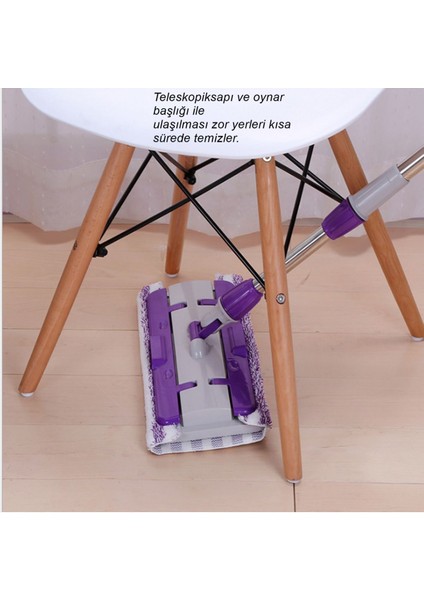 Mor Teleskopik Mikrofiber Paspas, Çok Amaçlı, Yedek Bezli ve Hediye ile Kullanılır.