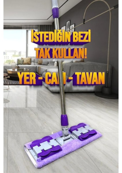Teleskopik Mandallı Çok Amaçlı Temizlik Mop, Ayarlanabilir ve Kullanışlı