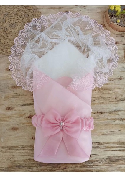 Yenidoğan Kumru Inci Fiyonk Kristal Parlak Duvaklı Kundak Bebek Battaniyesi Pembe